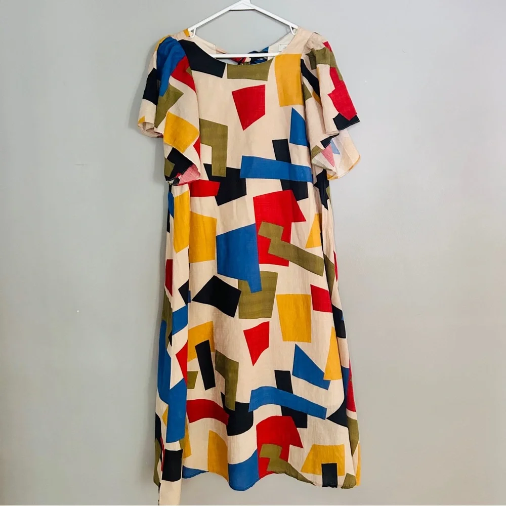 Ursa Minor Studio Piet Multicolor Geometric Print Midi Dress Size Medium - Picture 2 of 8
